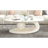 Modern Irregular Base Oval Side Coffee Table - White 130x70x42cm - Multifunctional coffee table