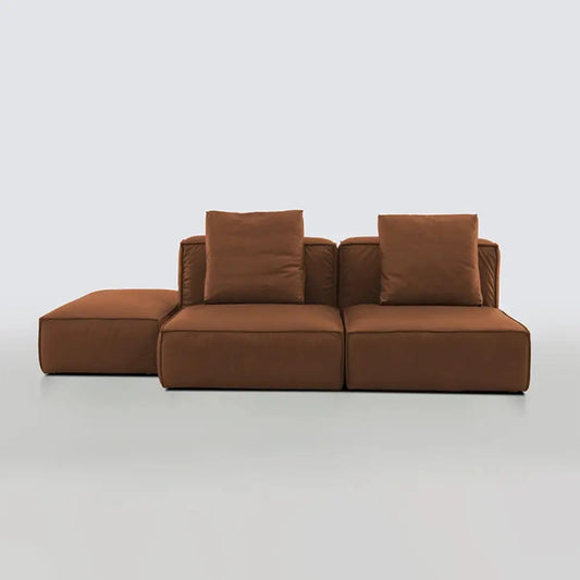 Modern Italian Leather Tofu-Shaped Sofa - Brown - Sofa