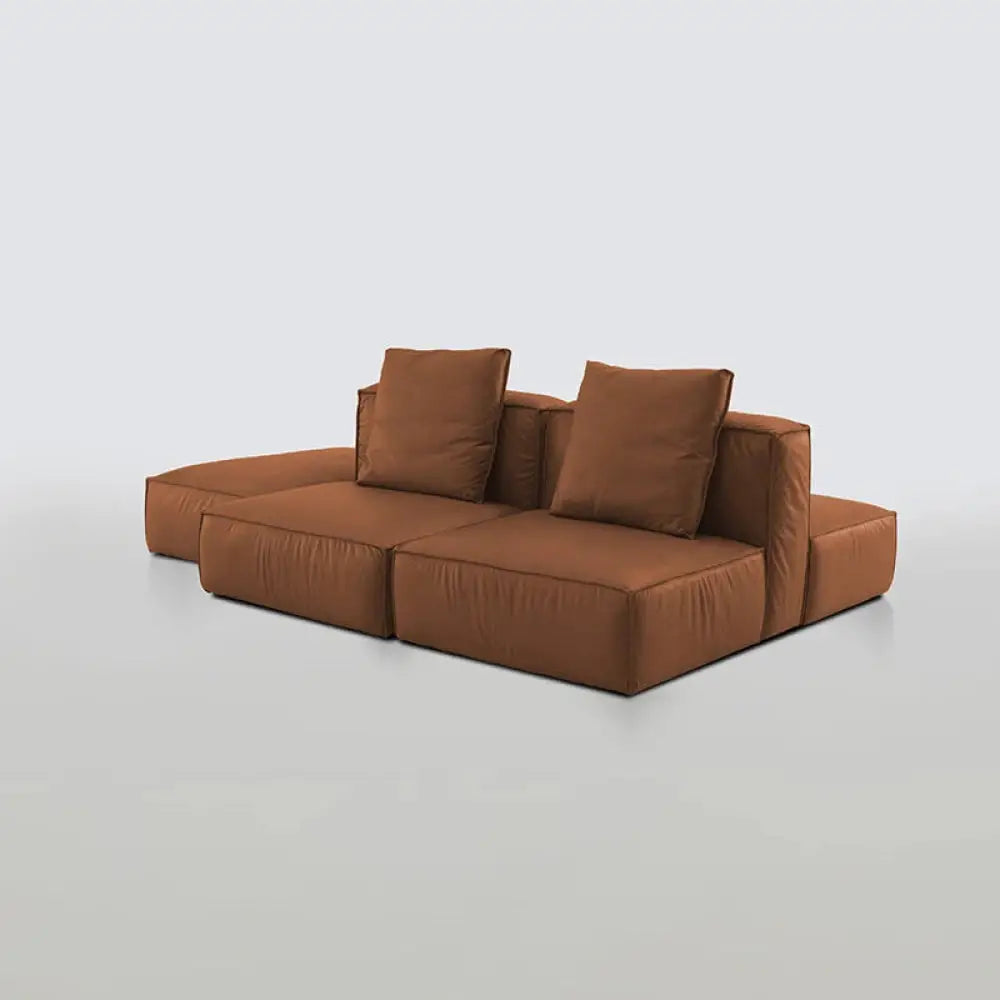 Modern Italian Leather Tofu-Shaped Sofa - Brown - Sofa