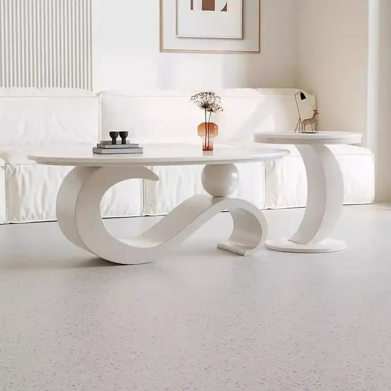 Modern Italian Style Round Nordic Coffee Table - White - glossy - Multifunctional coffee table