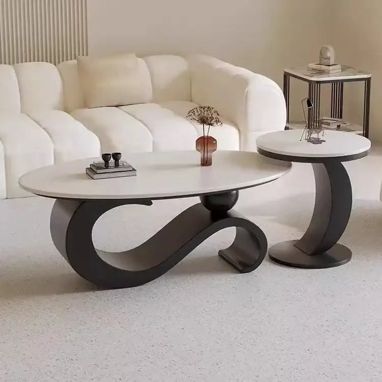 Modern Italian Style Round Nordic Coffee Table - Black - Glossy - Multifunctional coffee table
