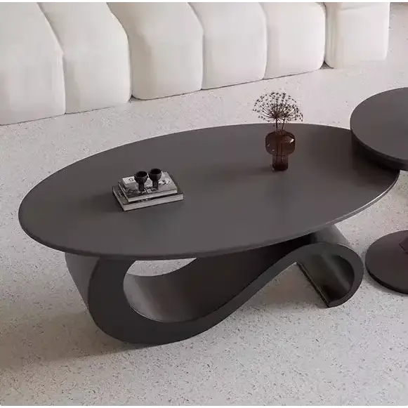 Modern Italian Style Round Nordic Coffee Table - Black Matte - Multifunctional coffee table