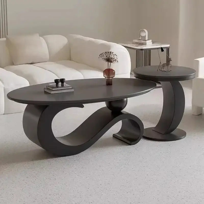 Modern Italian Style Round Nordic Coffee Table - Black Oval - Multifunctional coffee table
