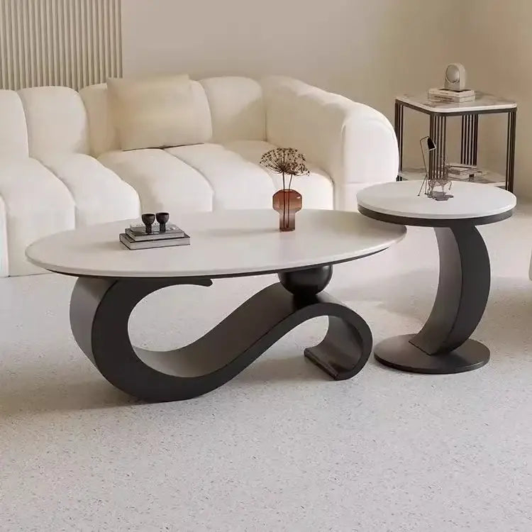 Modern Italian Style Round Nordic Coffee Table - Black White - Multifunctional coffee table