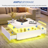 Modern LED 2 Drawers Transparent Coffee Table - White - Multifunctional coffee table