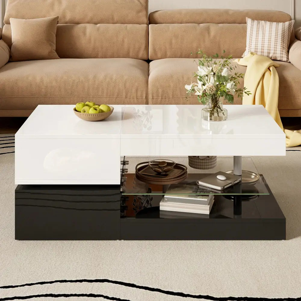 Modern LED Bluetooth Control Glass Shelf Coffee Table - Multifunctional coffee table