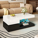 Modern LED Bluetooth Control Glass Shelf Coffee Table - Multifunctional coffee table