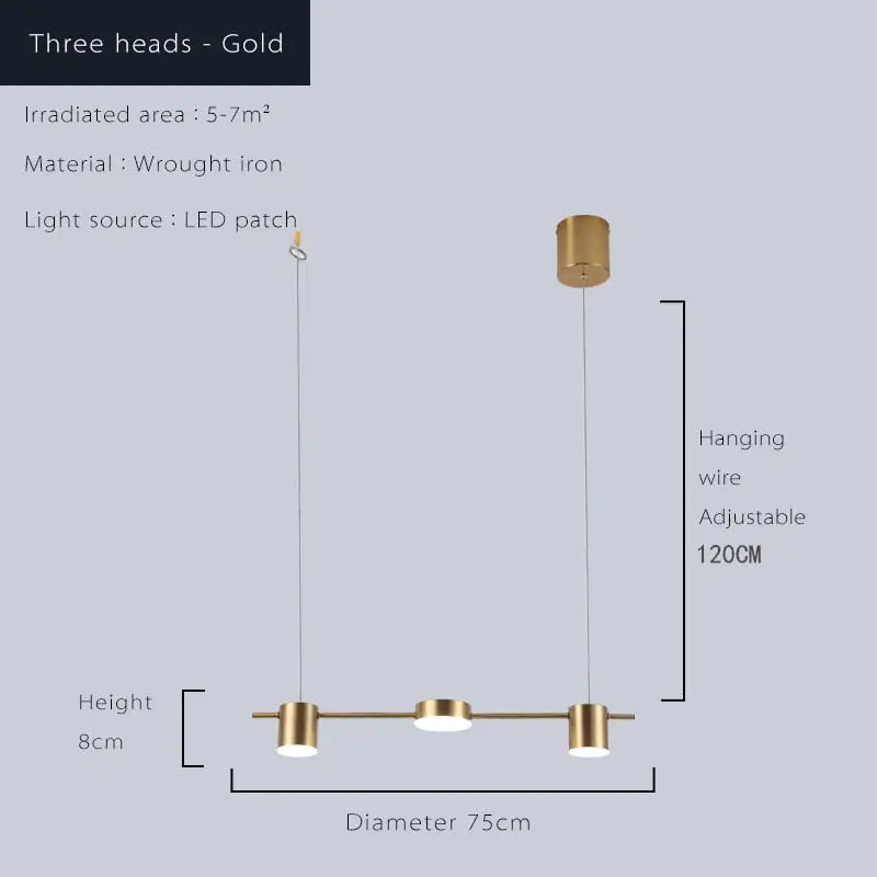 Modern Led Ceiling Chandelier Hanging Lamp - 3 Heads Gold / switch control|Cold White - Hanging Light