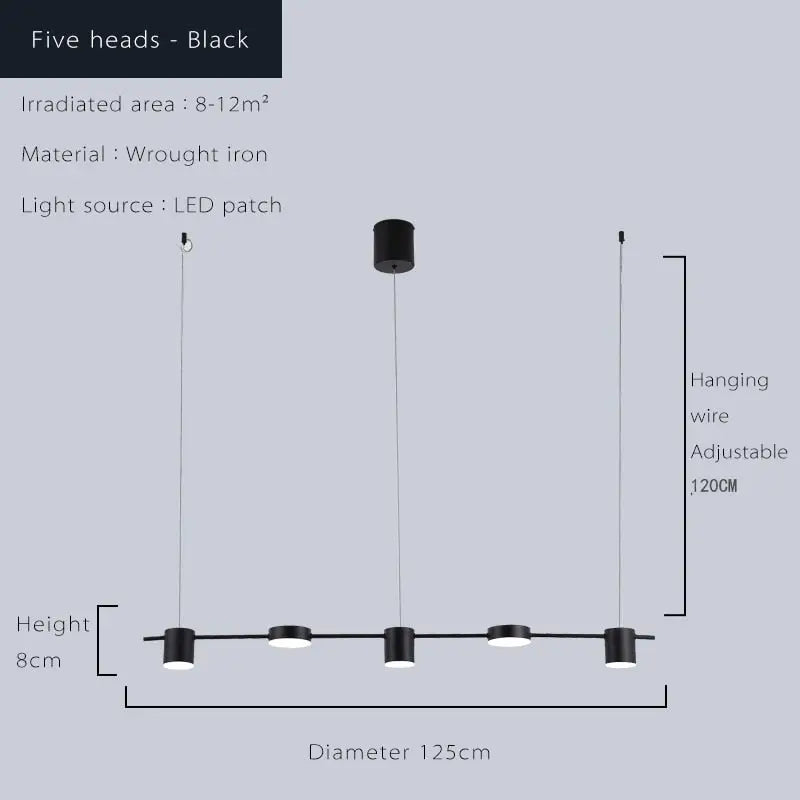Modern Led Ceiling Chandelier Hanging Lamp - 5 heads black / switch control|Cold White - Hanging Light