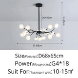 Modern LED Chandelier Light Tree Branch Firefly - Black 18 Heads / Glass lampshade / Warm White 3000K - Lamps