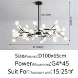 Modern LED Chandelier Light Tree Branch Firefly - Black 45 Heads / Glass lampshade / Warm White 3000K - Lamps