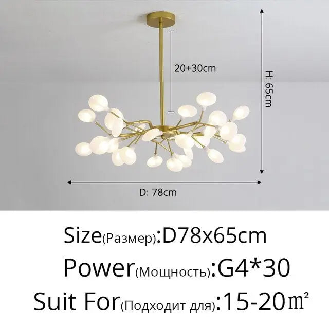Modern LED Chandelier Light Tree Branch Firefly - Gold 30 Heads / Glass lampshade / Warm White 3000K - Lamps