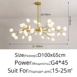 Modern LED Chandelier Light Tree Branch Firefly - Gold 45 Heads / Glass lampshade / Warm White 3000K - Lamps