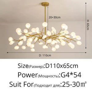 Modern LED Chandelier Light Tree Branch Firefly - Gold 54 Heads / Glass lampshade / Warm White 3000K - Lamps