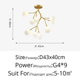 Modern LED Chandelier Light Tree Branch Firefly - Gold 9 Heads / Glass lampshade / Warm White 3000K - Lamps