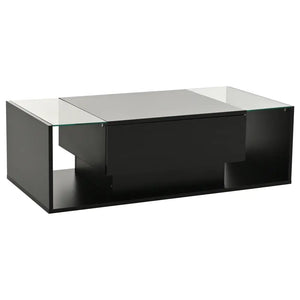 Modern LED Minimalist Drawer Glass Shelf Coffee Table - Black - Multifunctional coffee table