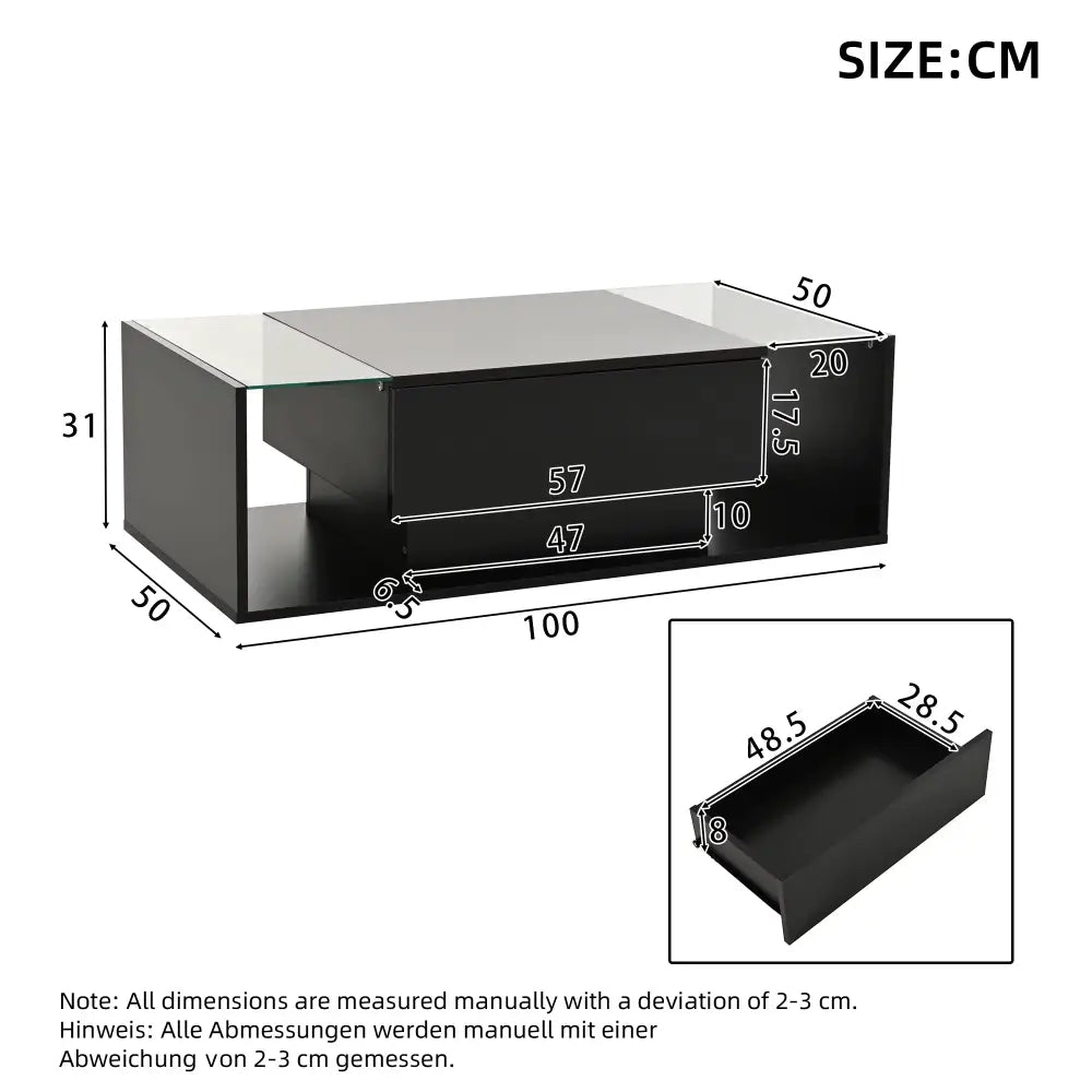 Modern LED Minimalist Drawer Glass Shelf Coffee Table - Multifunctional coffee table