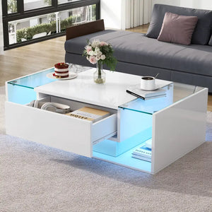 Modern LED Minimalist Drawer Glass Shelf Coffee Table - Multifunctional coffee table