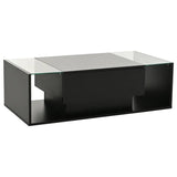 Modern LED Minimalist Drawer Glass Shelf Coffee Table - Black - Multifunctional coffee table
