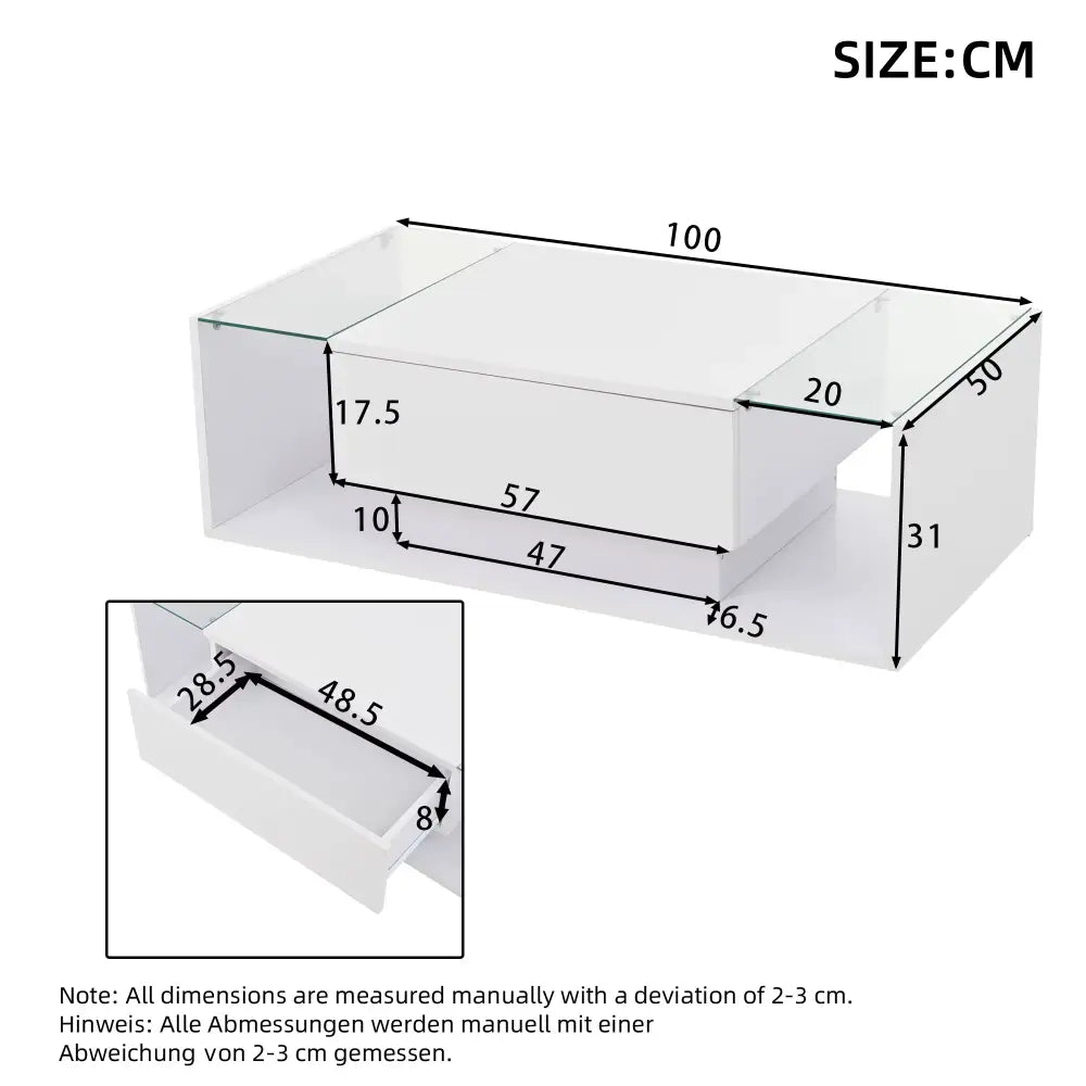 Modern LED Minimalist Drawer Glass Shelf Coffee Table - Multifunctional coffee table