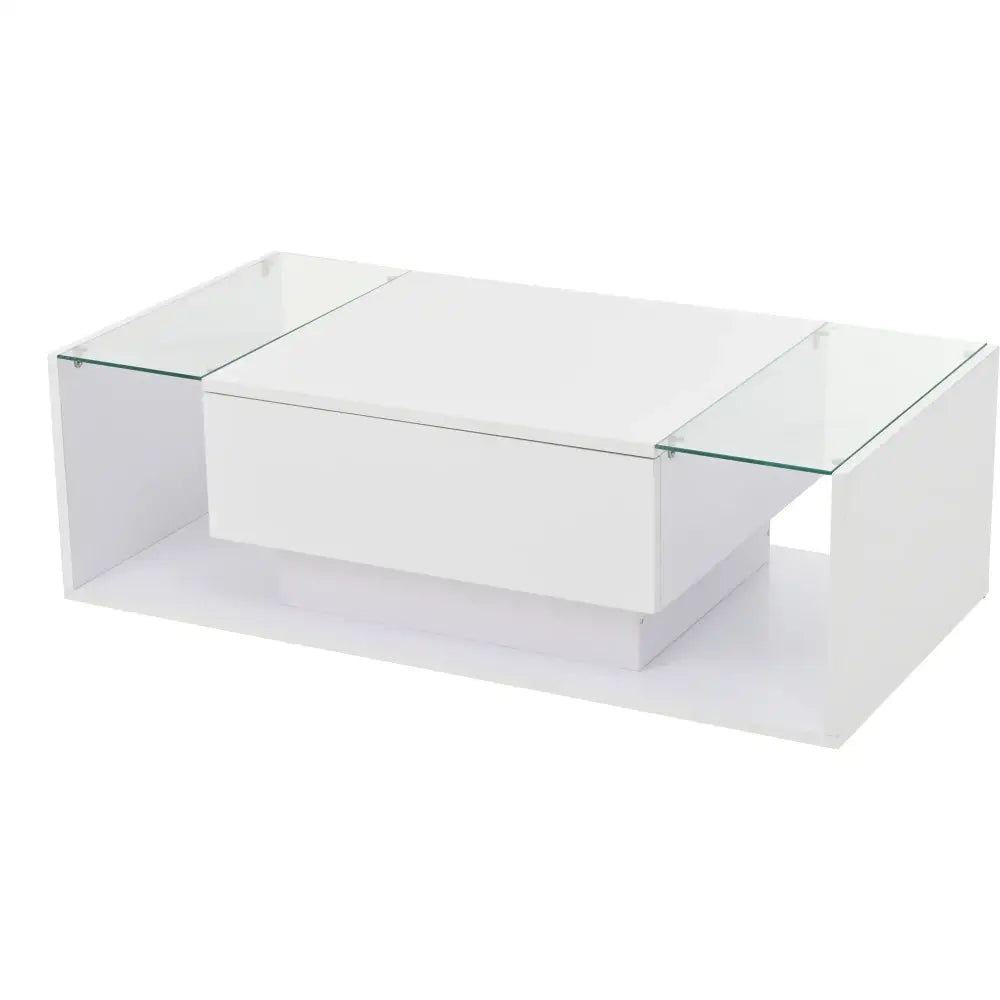 Modern LED Minimalist Drawer Glass Shelf Coffee Table - Multifunctional coffee table