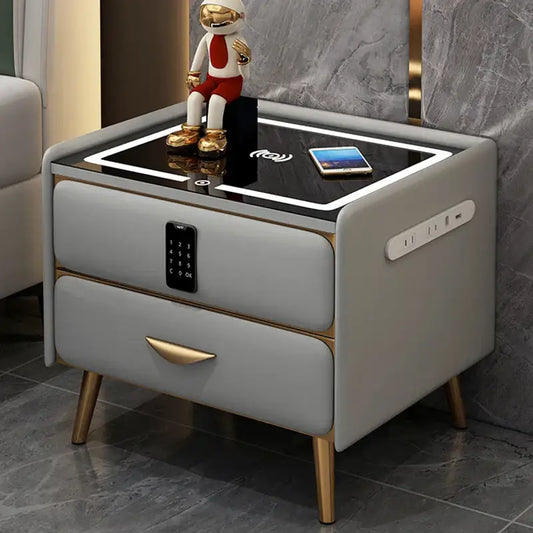 Modern LED Nightstand with Charger Drawers with Key - Bedside Table