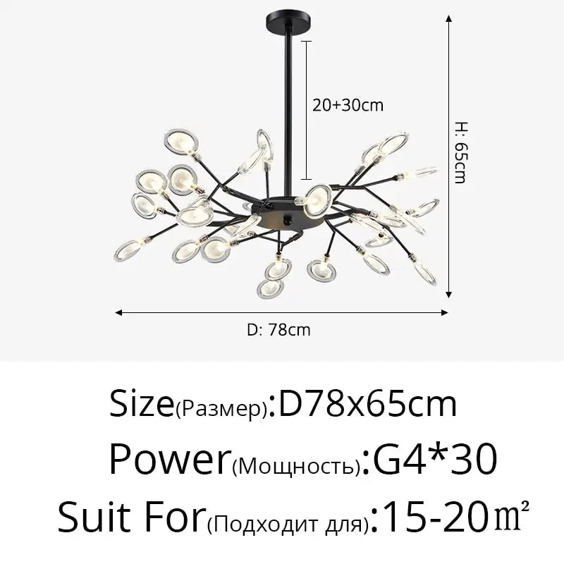 Modern LED Nordic Firefly Lamp - Black B 30 Heads / Warm White no remote - Ceiling Light