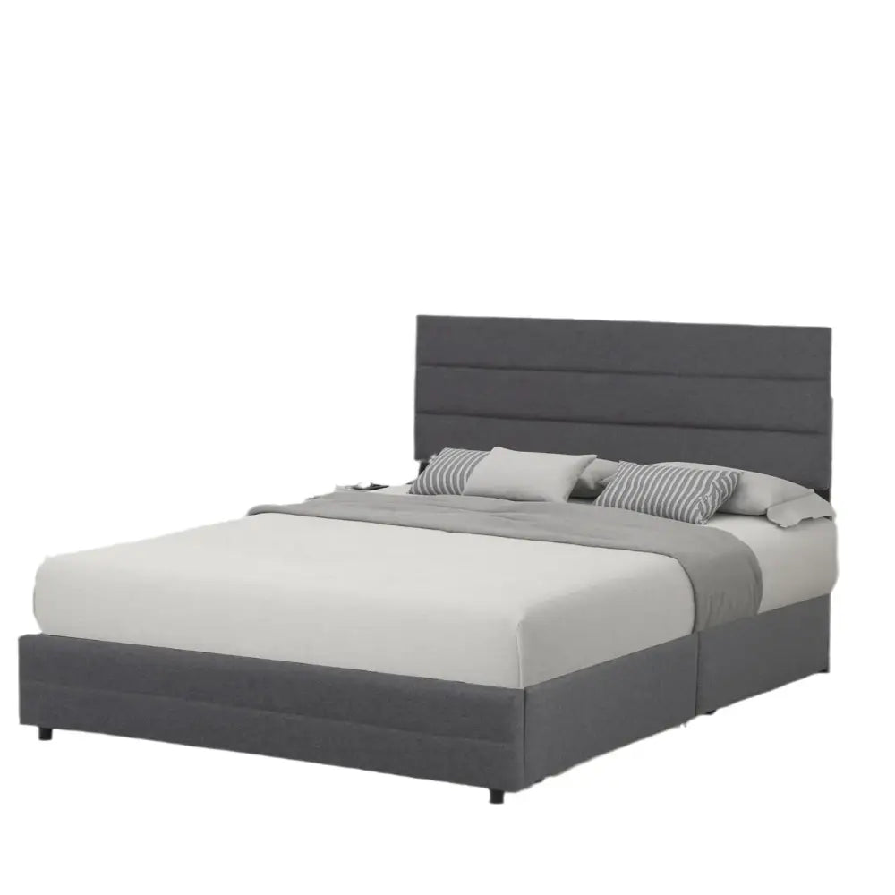 Modern Linen Fabric Storage Upholstered Bed Frame - Bedroom