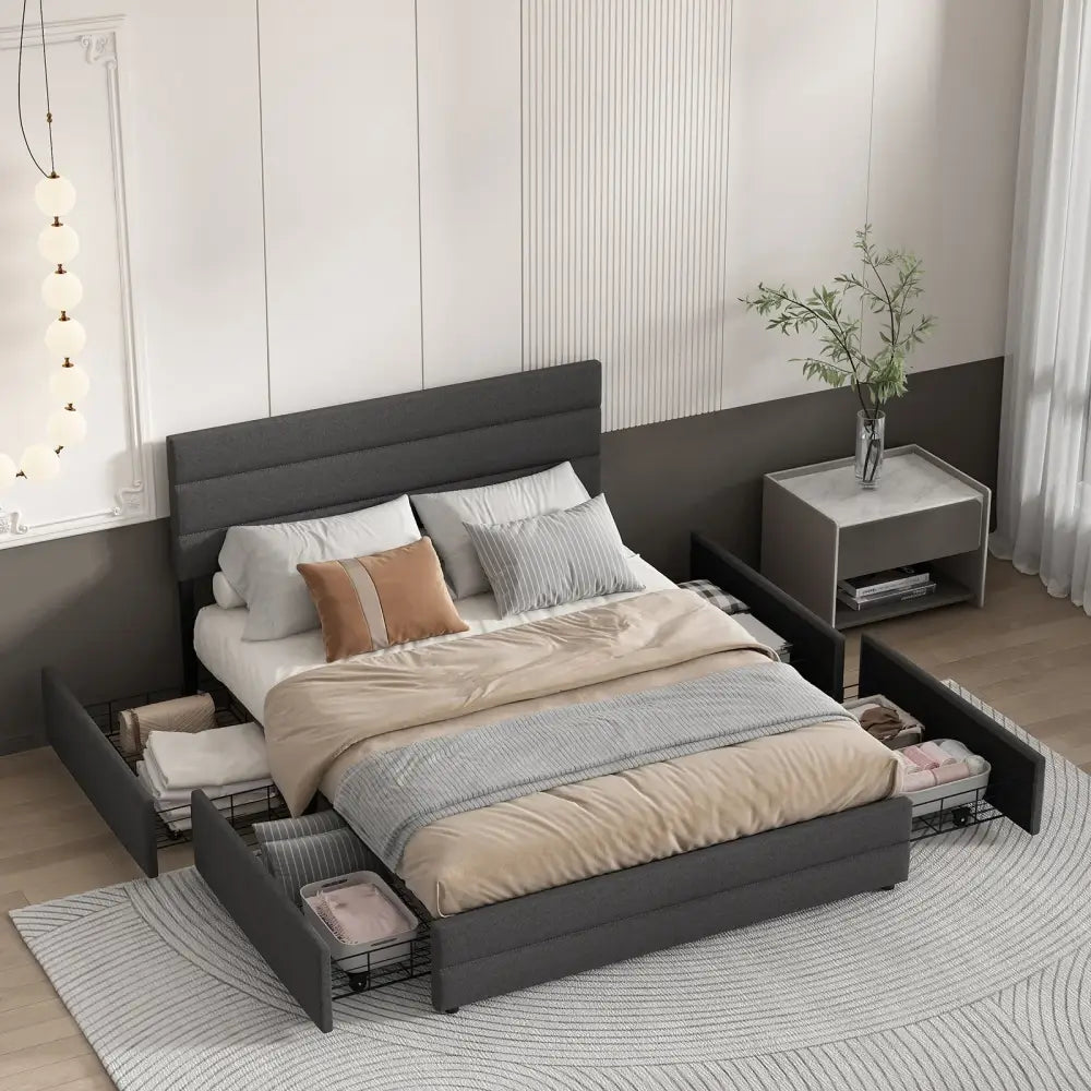 Modern Linen Storage Bed Frame Queen King - view 4