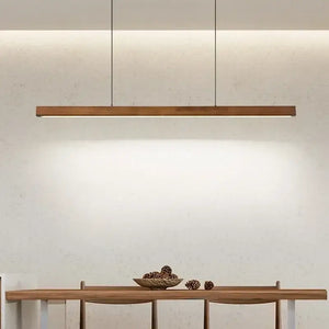 Modern wood strip LED pendant lamp with remote control, minimalist ceiling light