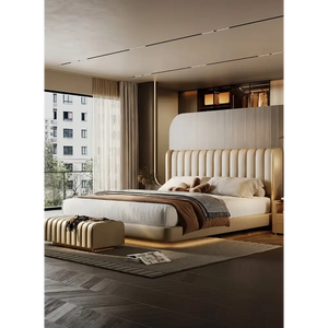 Modern Luxury PU Leather Light Storage Double Bed - Bedroom