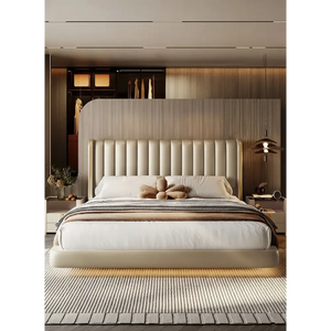 Modern Luxury PU Leather Light Storage Double Bed - Bedroom