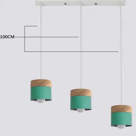 Modern Macaron Iron Wood Pendant Lamp - Rectangle Green / Without bulb - Pendant Lamp