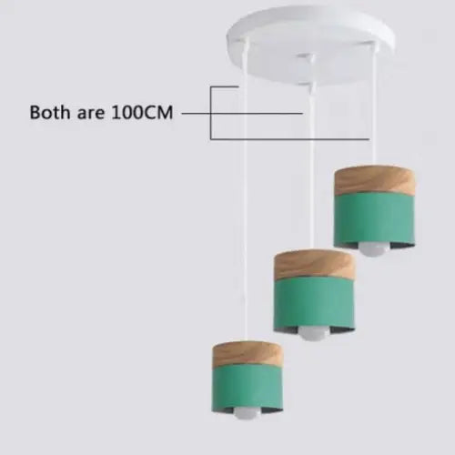 Modern Macaron Iron Wood Pendant Lamp - Round Green / Without bulb - Pendant Lamp