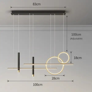 Modern Minimalist Chandelier Nordic LED Hanging Lamps - Black & Golden 100cm / Cold White - Lamps