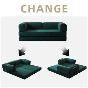 Modern Minimalist Corduroy Bed Compressed Sofa - Green / Two Seat - Compressed Sofa