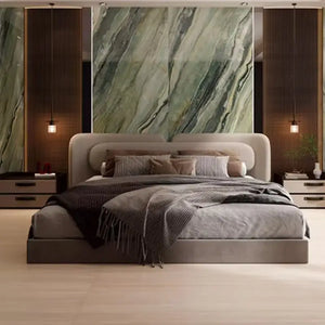 Pine Wood Queen Bed Frame with Upholstered Headboard - view 3