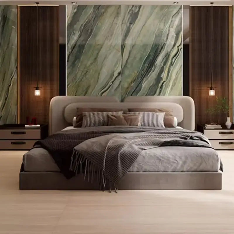 Pine Wood Queen Bed Frame with Upholstered Headboard - view 3