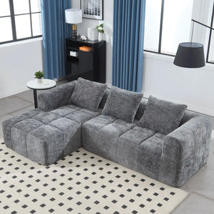 Modern Modular L Shaped 3 Seater Chaise Lounge Sofa - Dark Grey - Compressed Sofa