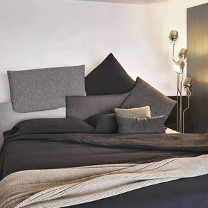 Modern Pillow Backrest Double Bed Wooden Frame - Dark Gray / Queen - Bedroom