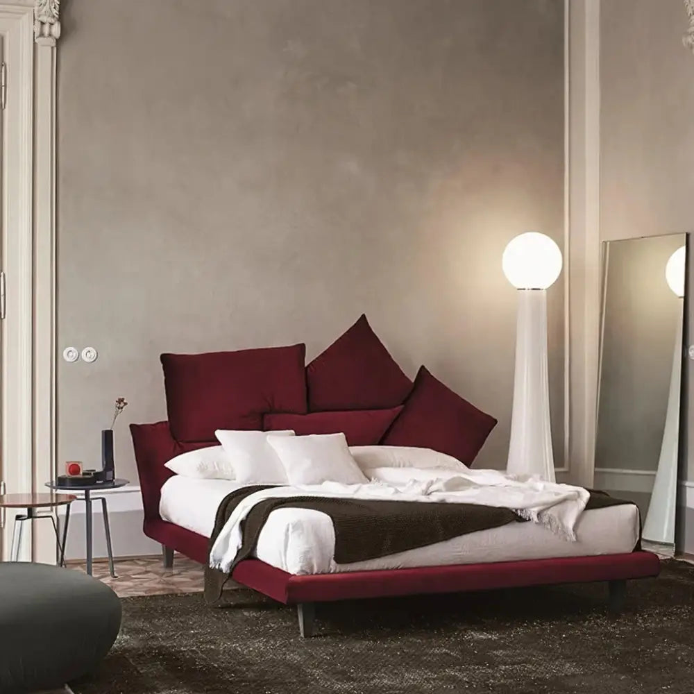 Modern Pillow Backrest Double Bed Wooden Frame - Dark Gray / Queen - Bedroom