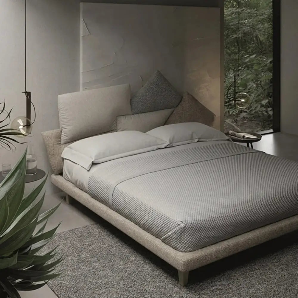 Modern Pillow Backrest Double Bed Wooden Frame - Dark Gray / Queen - Bedroom