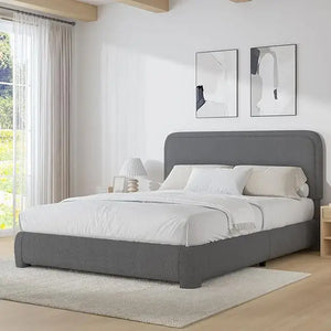 Queen Platform Bed with Rounded Headboard Bouclé - view 9