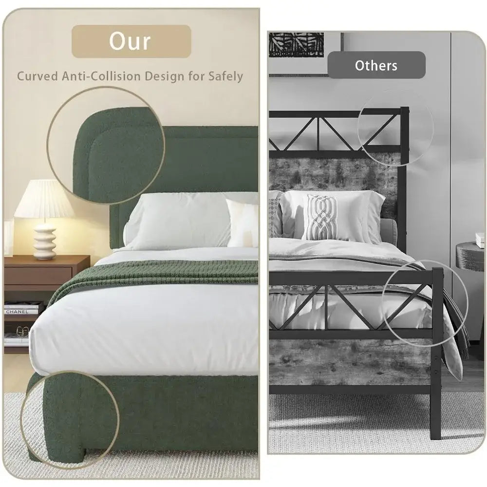 Queen Platform Bed with Rounded Headboard Bouclé - view 12
