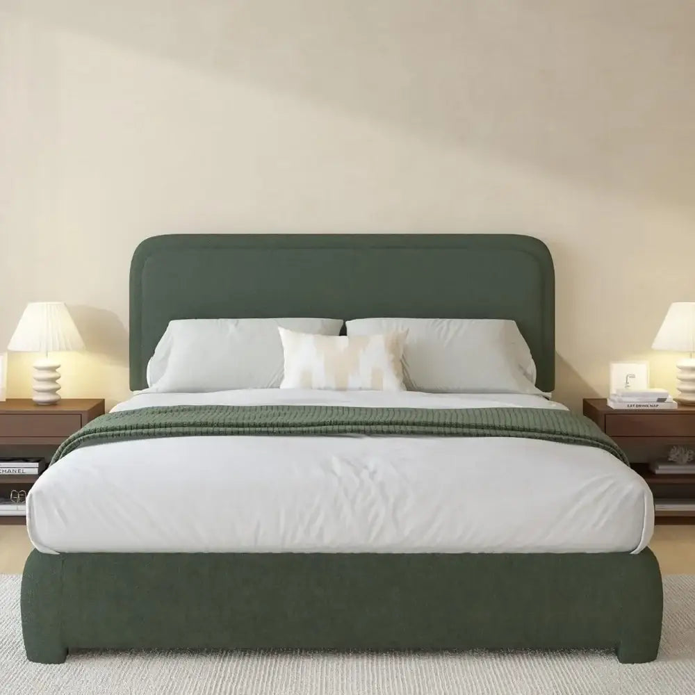 Queen Platform Bed with Rounded Headboard Bouclé - view 3