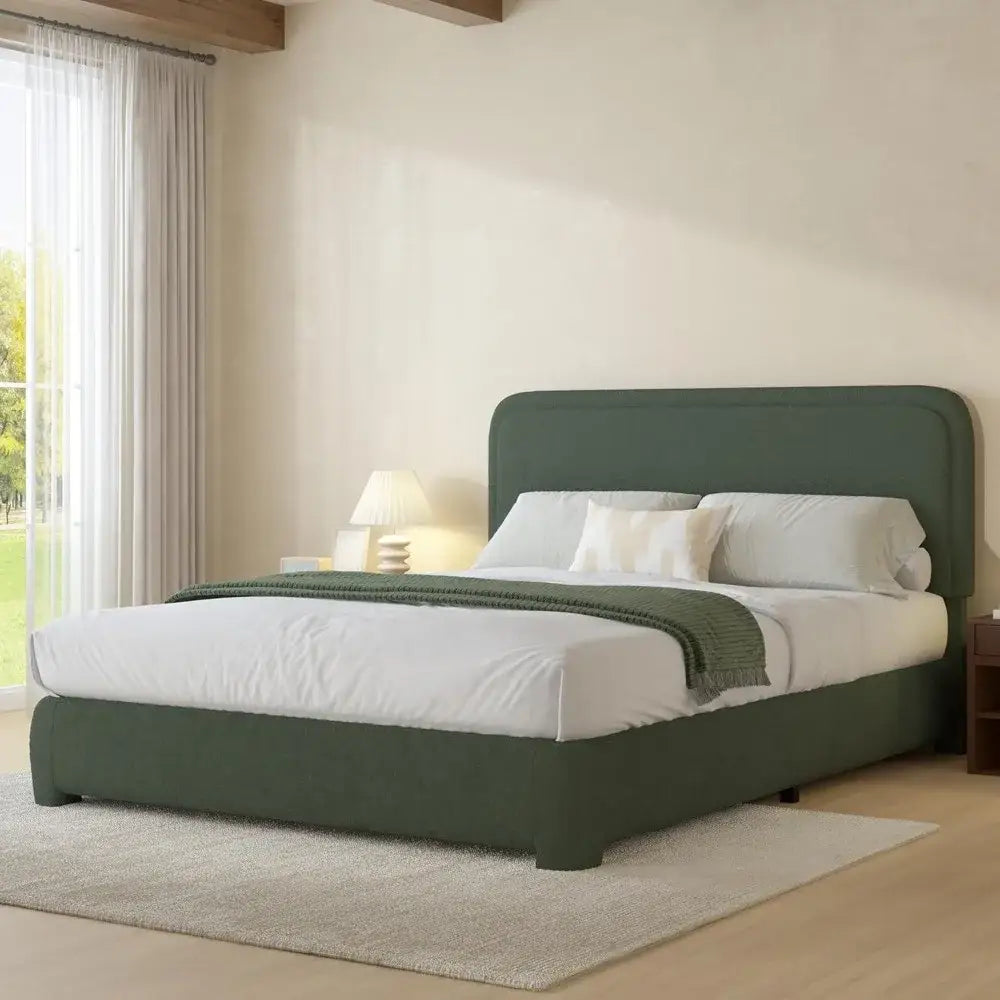 Queen Platform Bed with Rounded Headboard Bouclé - view 2