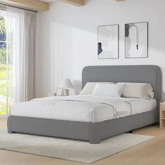 Queen Platform Bed with Rounded Headboard Bouclé - view 7