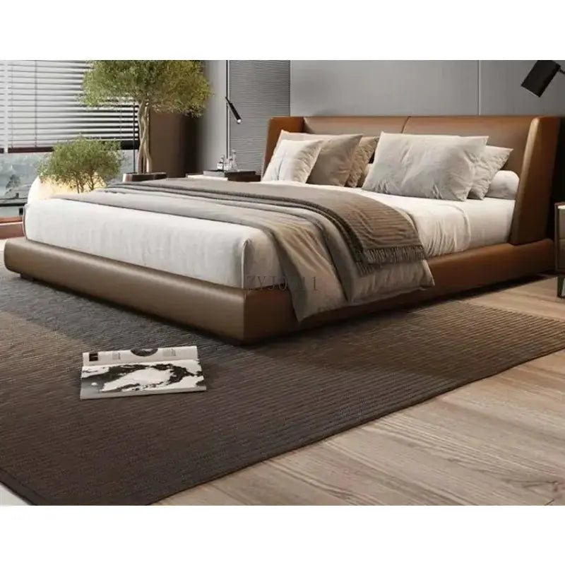 Modern PU Leather King Wood Double Bed Pine Frame - Bedroom