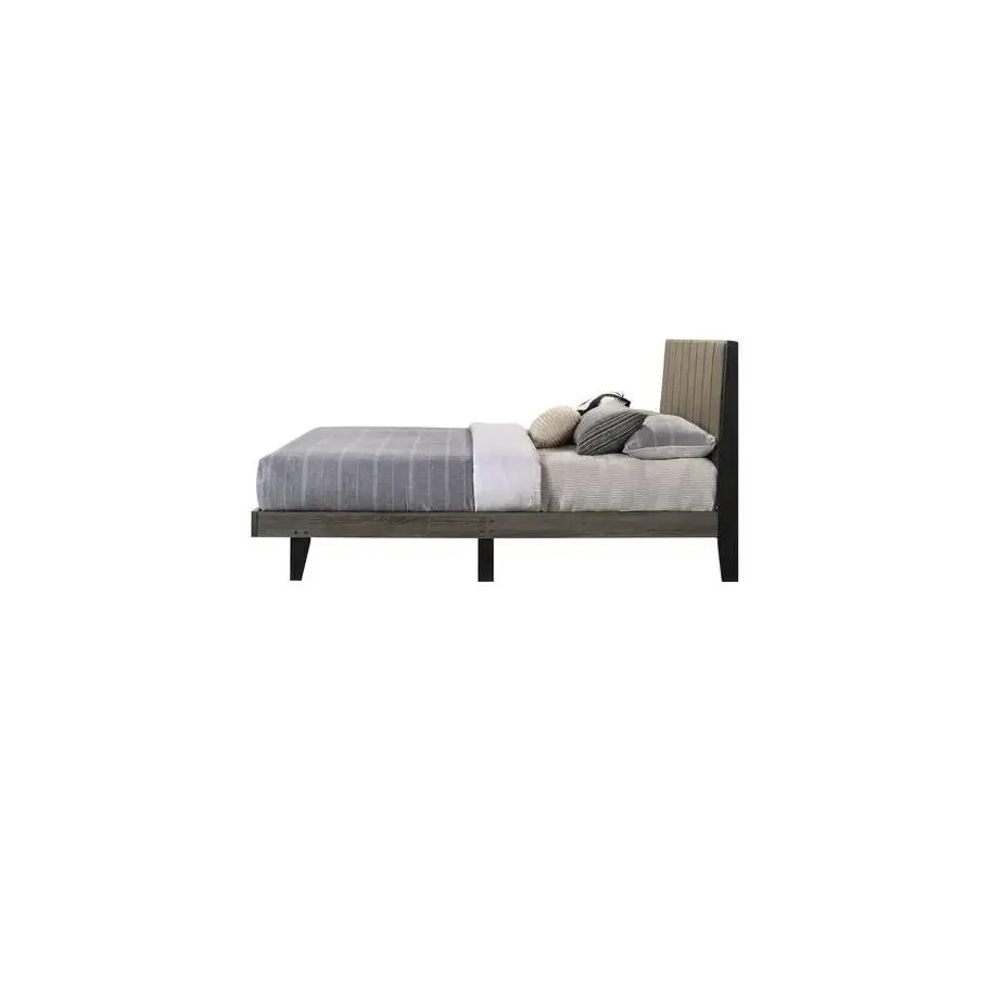 Modern Queen Weathered Upholstered Bed Frame - Brown - Bedroom