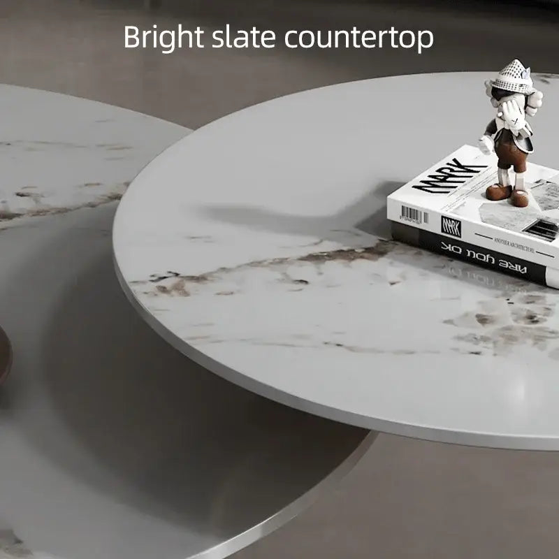 Round Stone Coffee Table with Titanium Metal Base - view 3